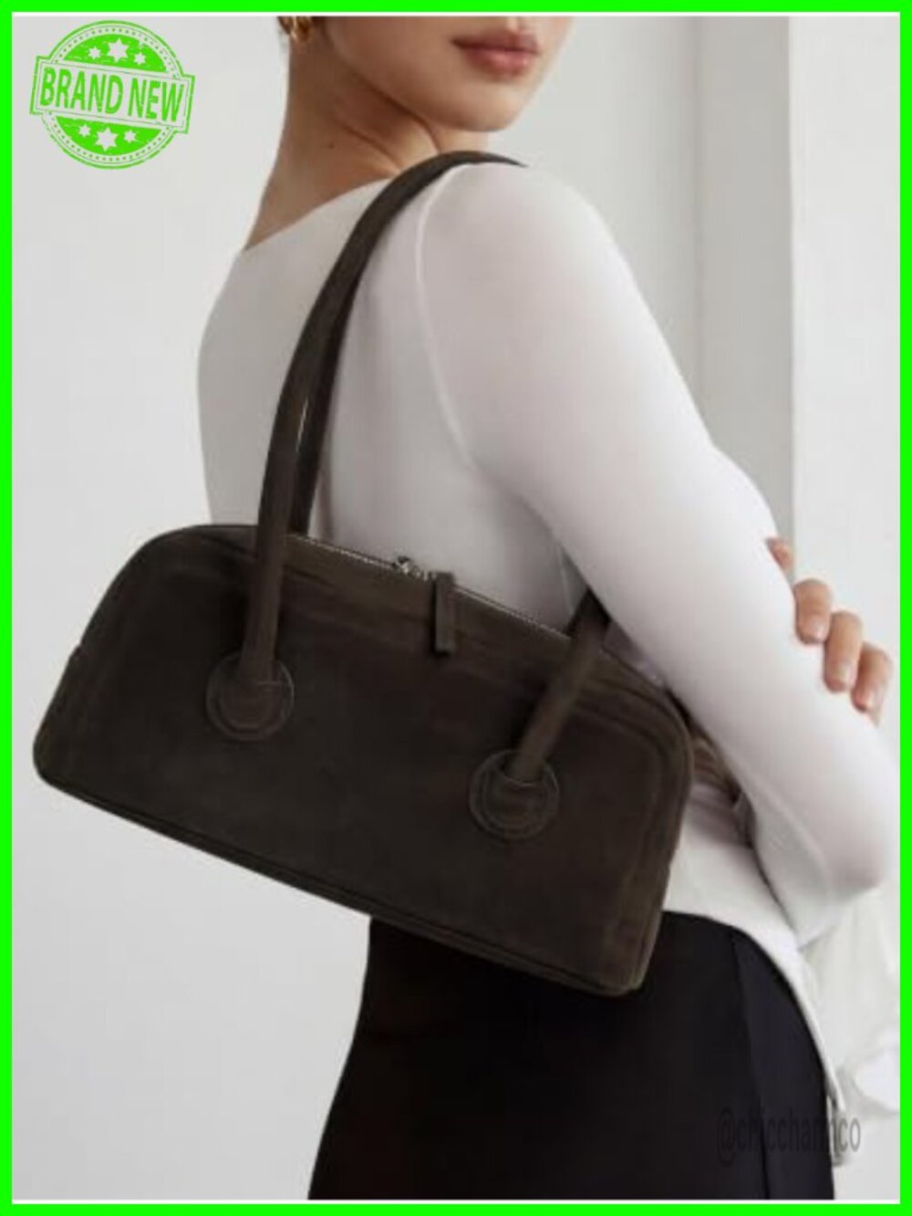 Minimalist Underarm Shoulder Bag Vegan Faux Leather Zip Closure Crossbody - Picture 2 of 6